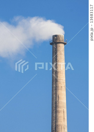 Industrial smoke chimney on blue sky 13683117