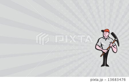 Business card Construction Worker Holding Pickaxe Cartoon 13683476