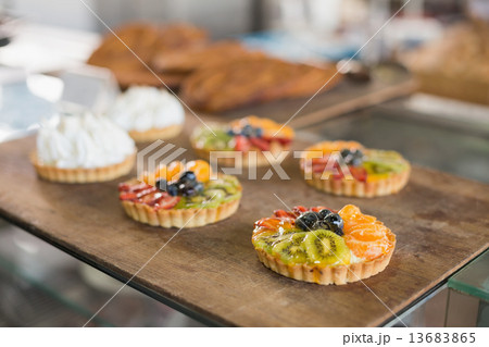 Tray of sweet pastry tarts 13683865