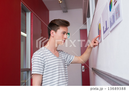 Student looking graphics on the wall 13689388