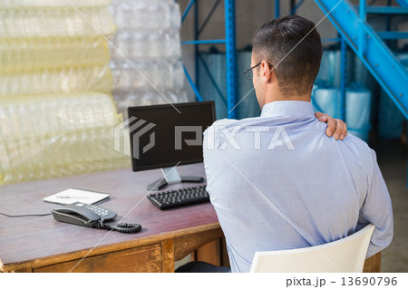 Warehouse manager working on computer Warehouse manager working on computer 13690796