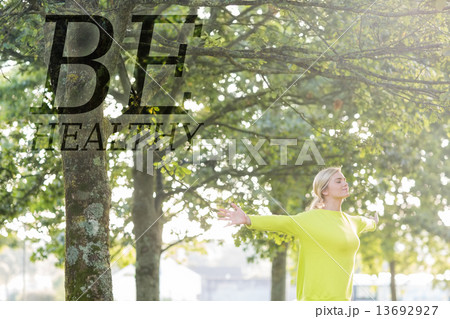 Composite image of fit pretty blonde enjoying the sun 13692927