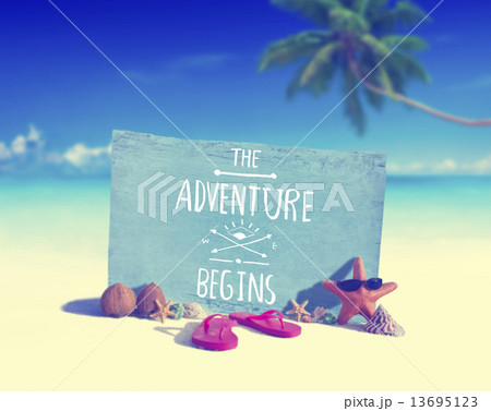 Blue Wooden Board with other Objects by the Beach 13695123