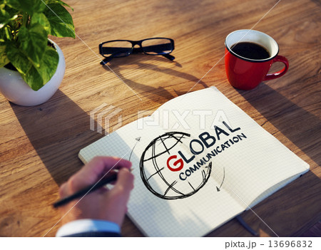 Man with a Note and Global Communications Concept Man with a Note and Global Communications Concept 13696832