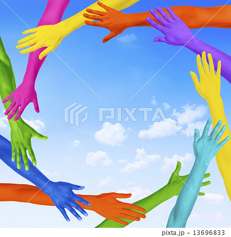 Multicolored Arms Forming a Circle and Copy Space Multicolored Arms Forming a Circle and Copy Space 13696833