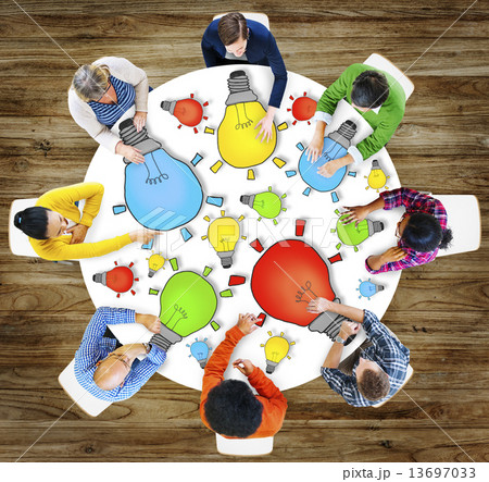 Multiethnic Group of People Meeting with Light Bulb Symbol 13697033