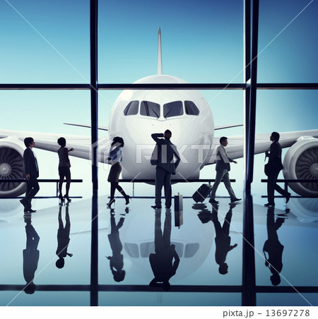 Silhouette Group of Business People with Airplane Concept Silhouette Group of Business People with Airplane Concept 13697278