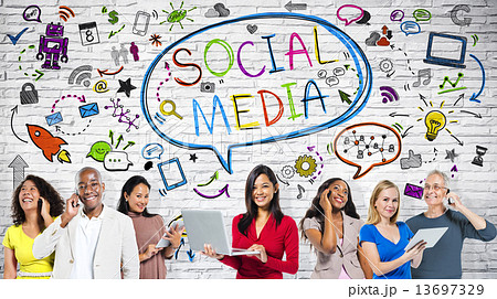 Colourful People With Social Media Sketch Colourful People With Social Media Sketch 13697329
