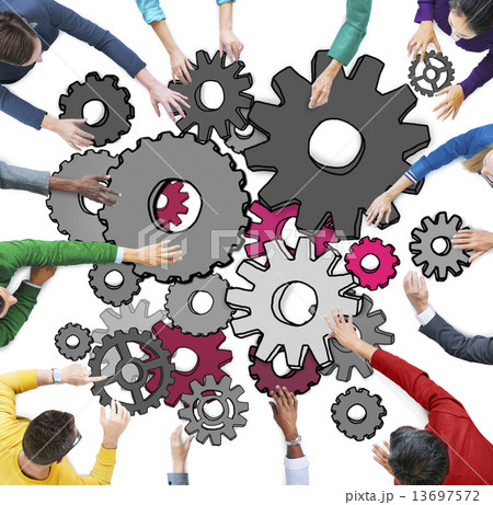 Group of People with Gear Symbol in Photo and Illustration Group of People with Gear Symbol in Photo and Illustration 13697572