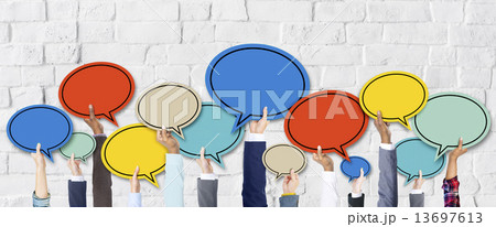 Group of Hands Holding Speech Bubbles 13697613