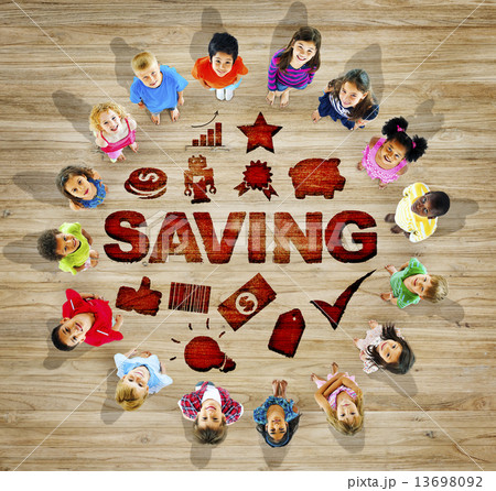 Multiethnic Group of Children with Saving Concept 13698092