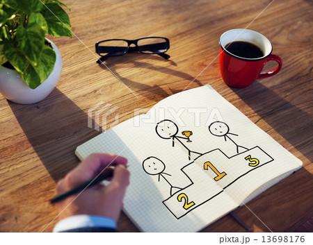 Businessman Drawing Podium with Rank Concept 13698176