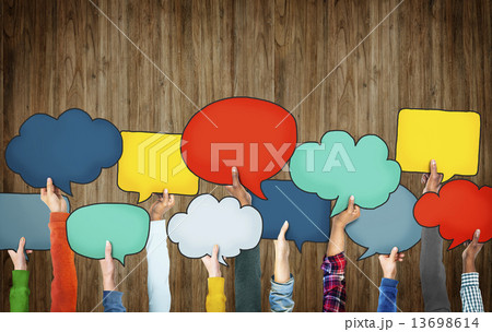 Group of Hands Holding Speech Bubbles Group of Hands Holding Speech Bubbles 13698614