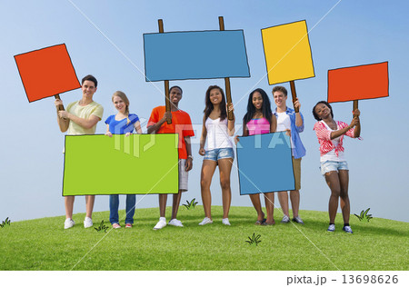 Diverse People with Placards and Billboards 13698626