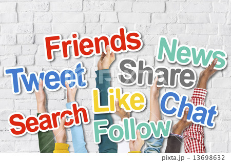 Group of Hands Holding Social Media Words Group of Hands Holding Social Media Words 13698632