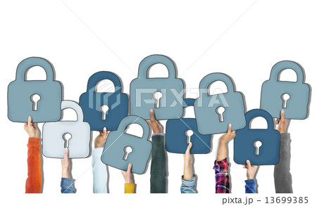 Group of Diverse People's Hands Holding Padlocks 13699385