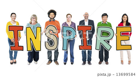 Multiethnic Group of People Holding Letter Inspire Multiethnic Group of People Holding Letter Inspire 13699584