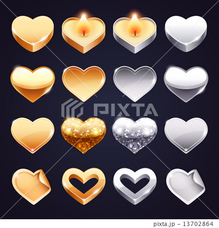 Set of Vector Golden and Silver Hearts 13702864