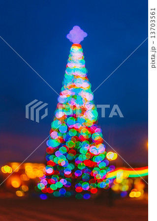 Defocused Blue Bokeh Background Effect. Design Backdrop. New Yea 13703561