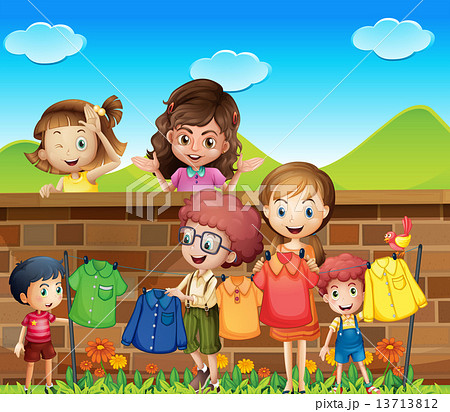 Children doing laundry Children doing laundry 13713812