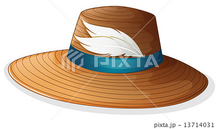 A brown hat with white feathers 13714031
