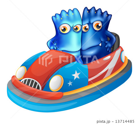 Two blue monsters riding a car 13714485