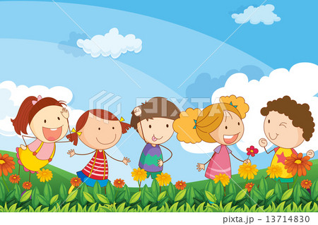 Five adorable kids playing at the garden Five adorable kids playing at the garden 13714830