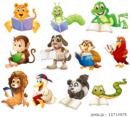 a group of animals readingのイラスト素材 13714979 pixta