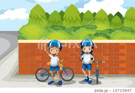 Two young bikers at the street Two young bikers at the street 13715047