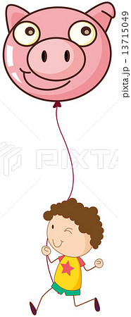 A boy holding a pig balloon 13715049
