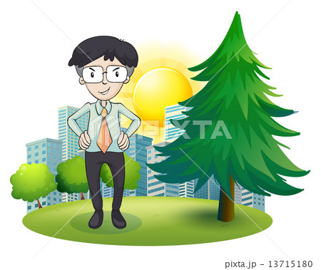 A man standing beside the pine tree A man standing beside the pine tree 13715180
