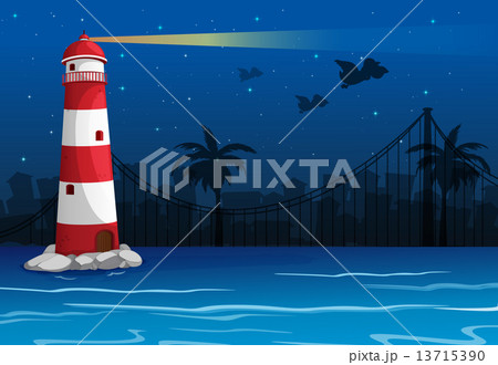 A bright lighthouse in the middle of the sea A bright lighthouse in the middle of the sea 13715390