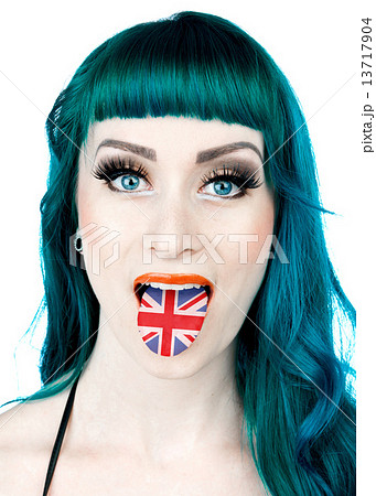 woman with tongue as united kingdom flag 13717904
