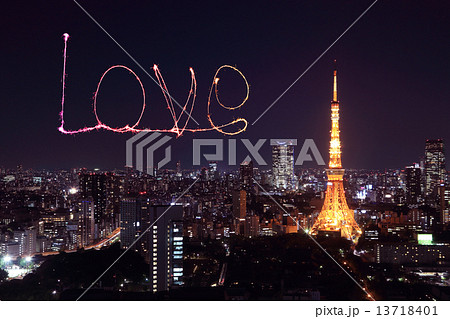 Love sparkle Fireworks celebrating over Tokyo cityscape at night Love sparkle Fireworks celebrating over Tokyo cityscape at night 13718401