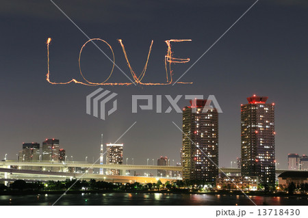 Love sparkle Fireworks celebrating over Odaiba Japan 13718430