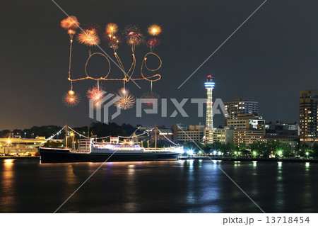 Love Fireworks celebrating over marina bay in Yokohama City 13718454