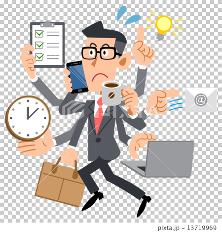 忙しすぎるメガネをかけたビジネスマン 忙しすぎるメガネをかけたビジネスマン 13719969