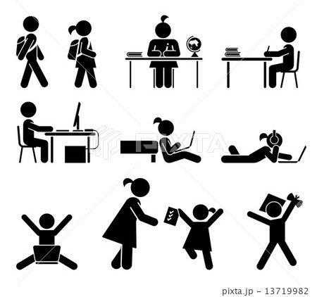 School days. Pictogram icon set. School children. 13719982