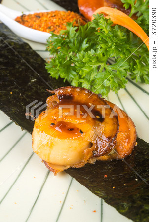 japanese cuisine. grilled shell fish on the background 13720390