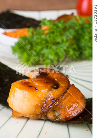 japanese cuisine. grilled shell fish on the background 13720391