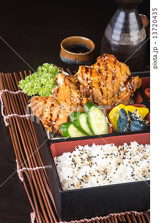 japanese cuisine. lunch box set on the background japanese cuisine. lunch box set on the background 13720435