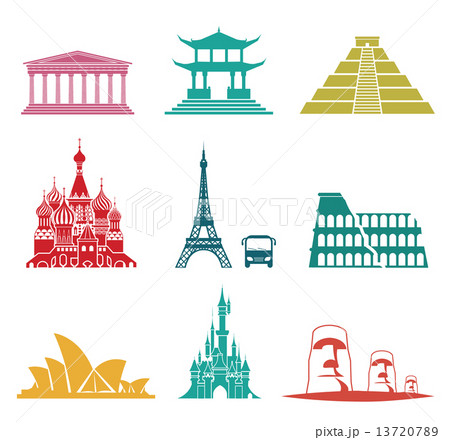 Famous monuments travel icons. 13720789