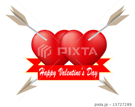 Red heart pierced by two arrow with ribbon 13727289