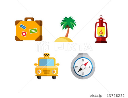 Flat icons set with long shadow effect of traveling on airplane, planning a summer vacation 13728222