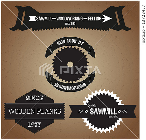 Collection of labels and logos on the theme of woodworking in retro vintage style vector 13728457