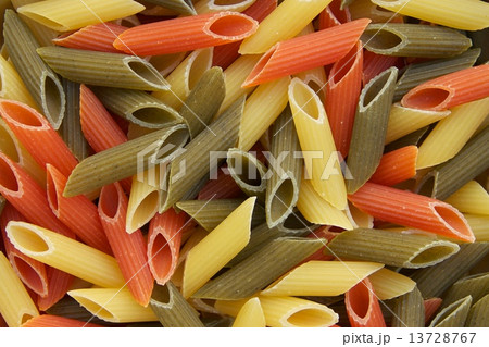 Raw three-coloured Italian pasta. Raw three-coloured Italian pasta. 13728767