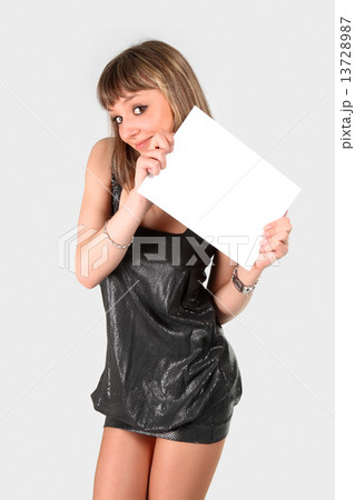 Sexy young girl holding a banner ad 13728987