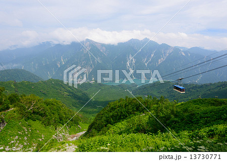 立山黒部アルペンルート　黒部平からの眺める黒部ダムと後立山連峰 13730771