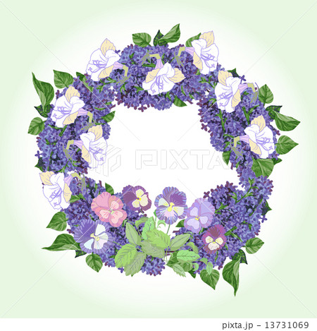 Wreath with lilac and color pansies Wreath with lilac and color pansies 13731069