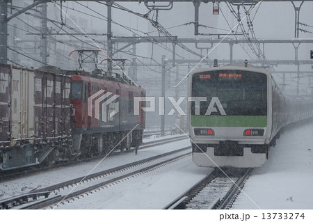 吹雪くほどの大雪となったJR山手線（平成26年豪雪） 13733274